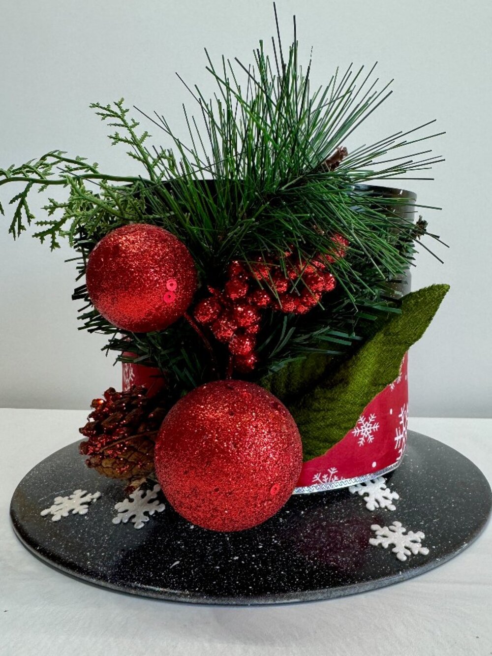 Handmade Festive Snowman Top Hat Centerpiece